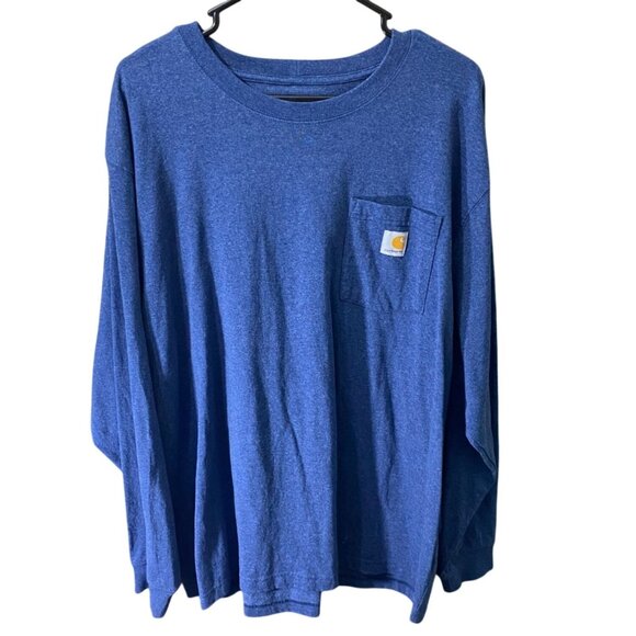 Carhartt Mens Long-Sleeve Pocket T-Shirt XL Blue Cotton Poly Blend - Picture 1 of 4